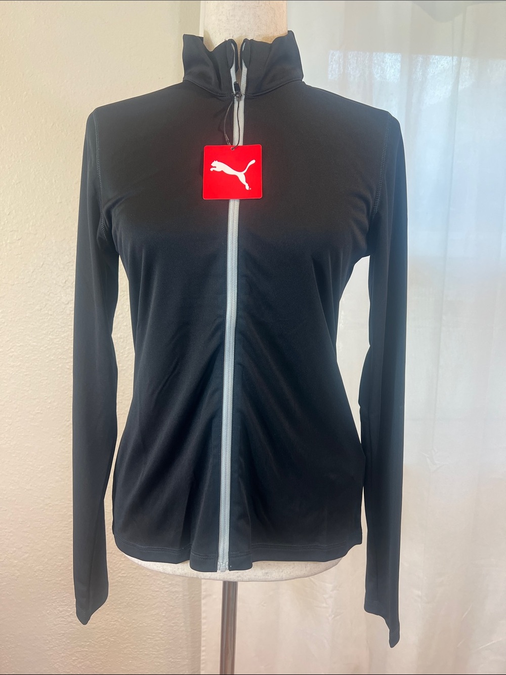 Puma Black Full‑Zip Athletic Jacket with Light Gray Zip. Size S. NWT